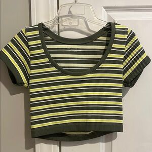 Aerie Green Striped Crop Top